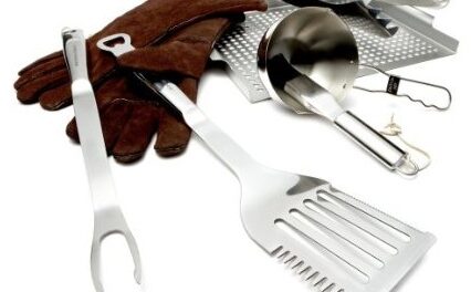 Stainless Steel BBQ Tool Set with Leather Gloves