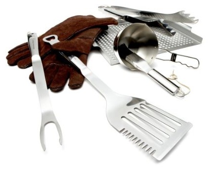 Stainless Steel BBQ Tool Set with Leather Gloves